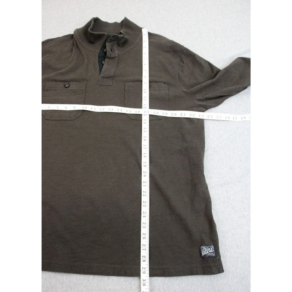 Lucky Brand Sweater Men‎ XL Brown 100% Cotton 1/4 Button Mock Neck Logo